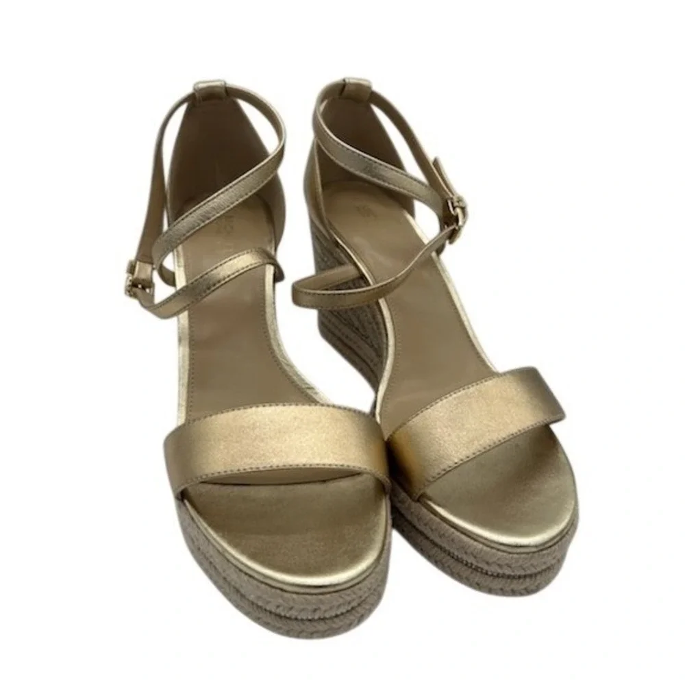 Michael Kors Gold Metallic Sandals Womens Size 9M Espadrille Rhinestone Platform